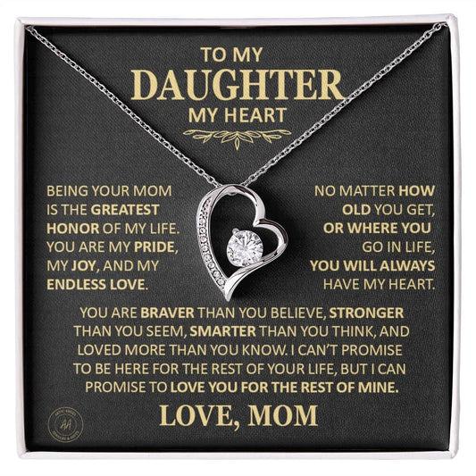 Beautiful Gift for Daughter From Mom "You Will Always Have My Heart" Heart Necklace Jewelry 