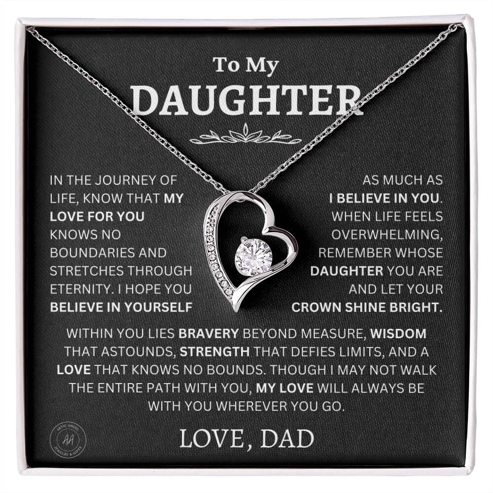 Gift For Daughter From Dad "Let Your Crown Shine Bright" Necklace Jewelry 14k White Gold Finish Standard Two-Toned Gift Box 