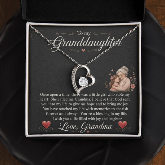 To My Granddaughter "You Stole My Heart" Love Grandma Necklace Jewelry 14k White Gold Finish Two-Toned Gift Box 