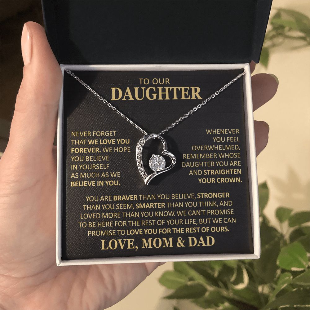 Beautiful Gift for Daughter From Mom and Dad "Never Forget That We Love You" Heart Necklace Jewelry 