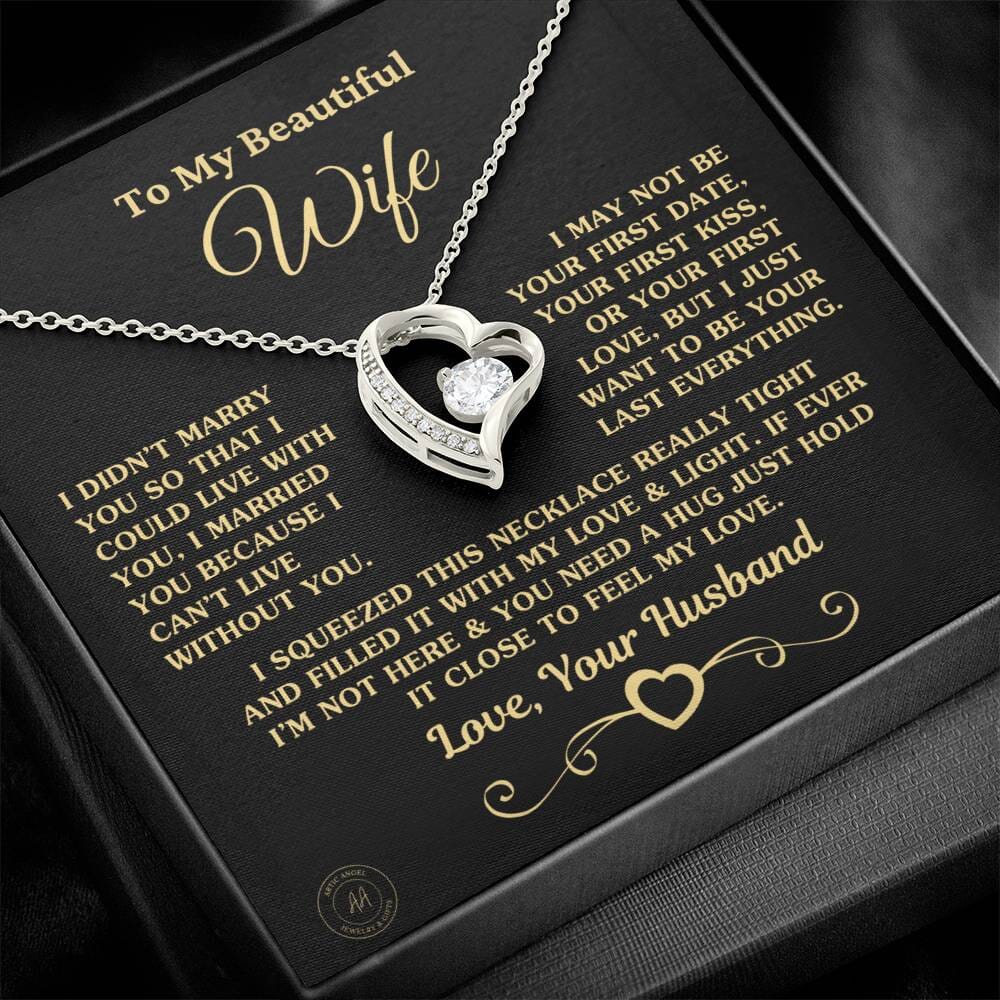 Special Gift for Wife "I Can't Live Without You" Gold Heart Necklace Jewelry 