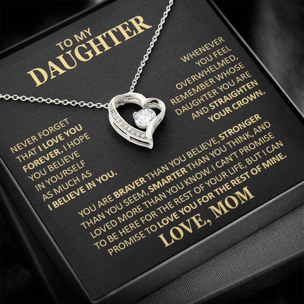 Unique Gift for Daughter From Mom "Never Forget That I Love You" Heart Necklace Jewelry 