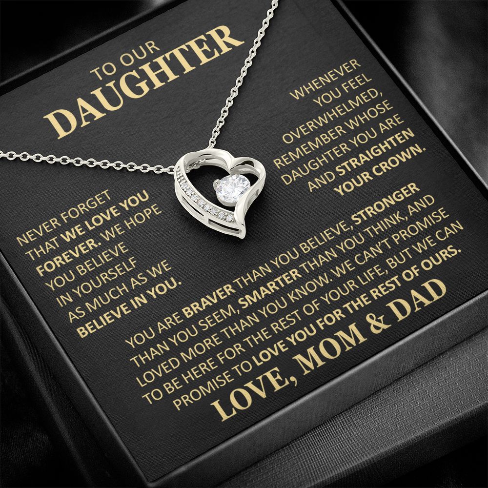 Beautiful Gift for Daughter From Mom and Dad "Never Forget That We Love You" Heart Necklace Jewelry 
