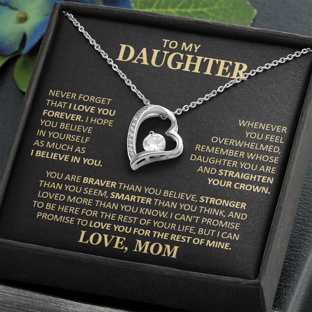Unique Gift for Daughter From Mom "Never Forget That I Love You" Heart Necklace Jewelry 