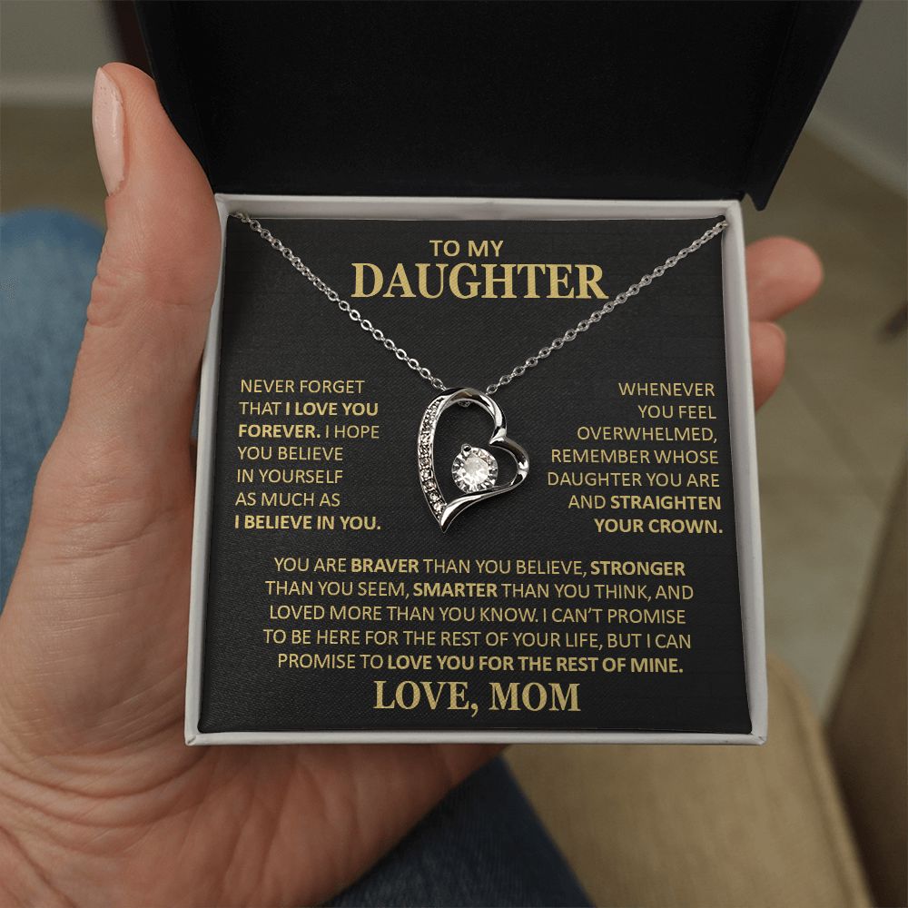 Unique Gift for Daughter From Mom "Never Forget That I Love You" Heart Necklace Jewelry 