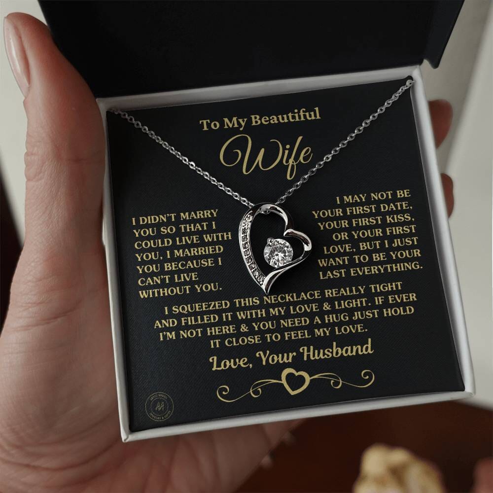 Special Gift for Wife "I Can't Live Without You" Gold Heart Necklace Jewelry 