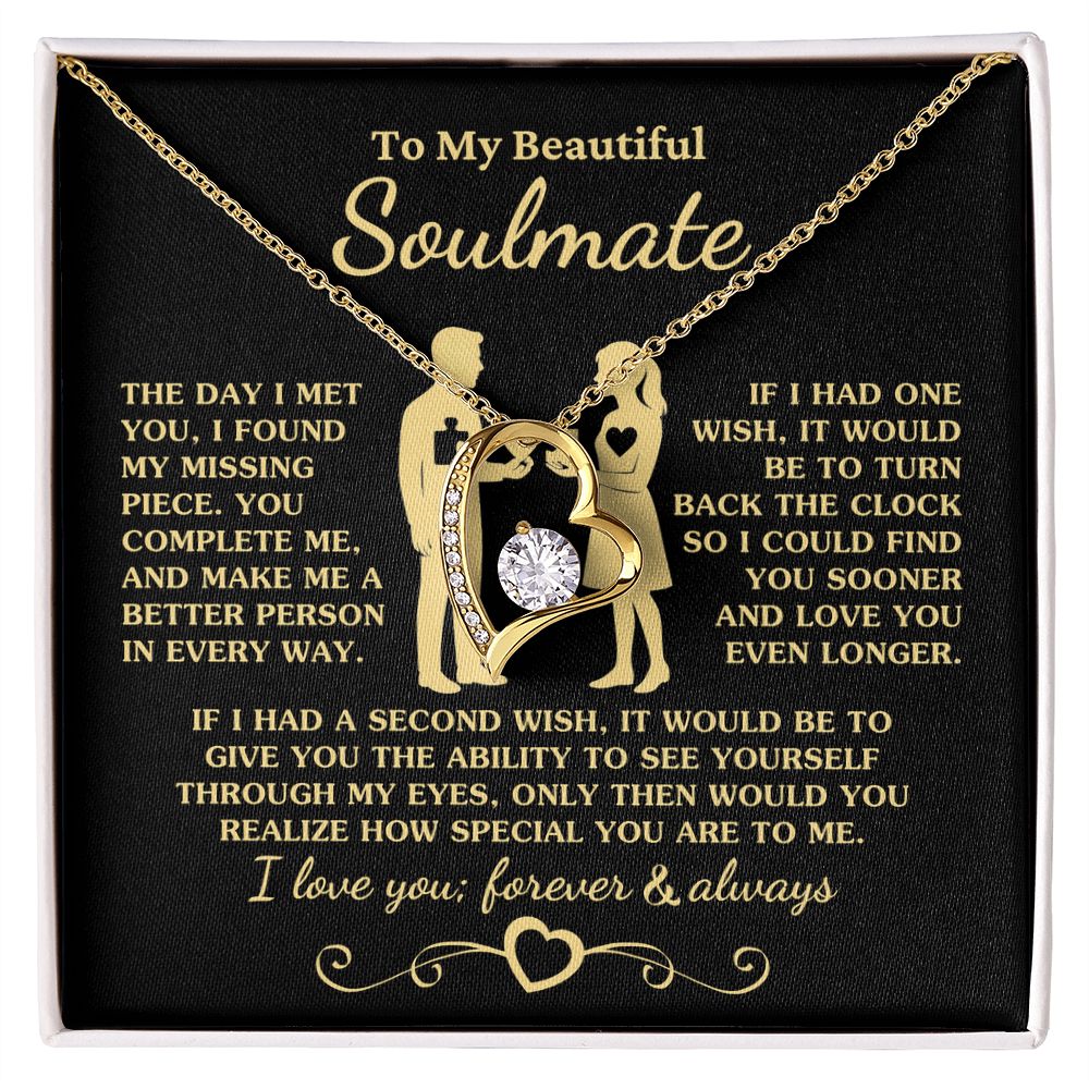 Gift for Soulmate "You Complete Me" Heart Necklace Jewelry 18k Yellow Gold Finish Two-Toned Gift Box 