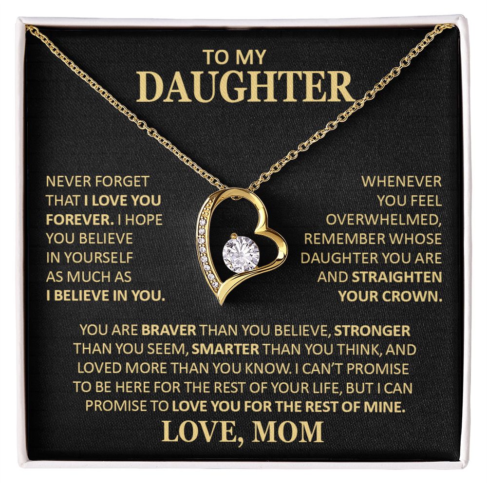 Unique Gift for Daughter From Mom "Never Forget That I Love You" Heart Necklace Jewelry 18k Yellow Gold Finish Two-Toned Gift Box 