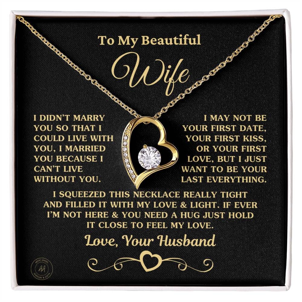 Special Gift for Wife "I Can't Live Without You" Gold Heart Necklace Jewelry 18k Yellow Gold Finish Two-Toned Gift Box 