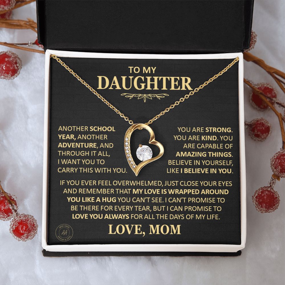 Beautiful Gift for Daughter From Mom "Another School Year, Another Adventure" Heart Necklace Jewelry 