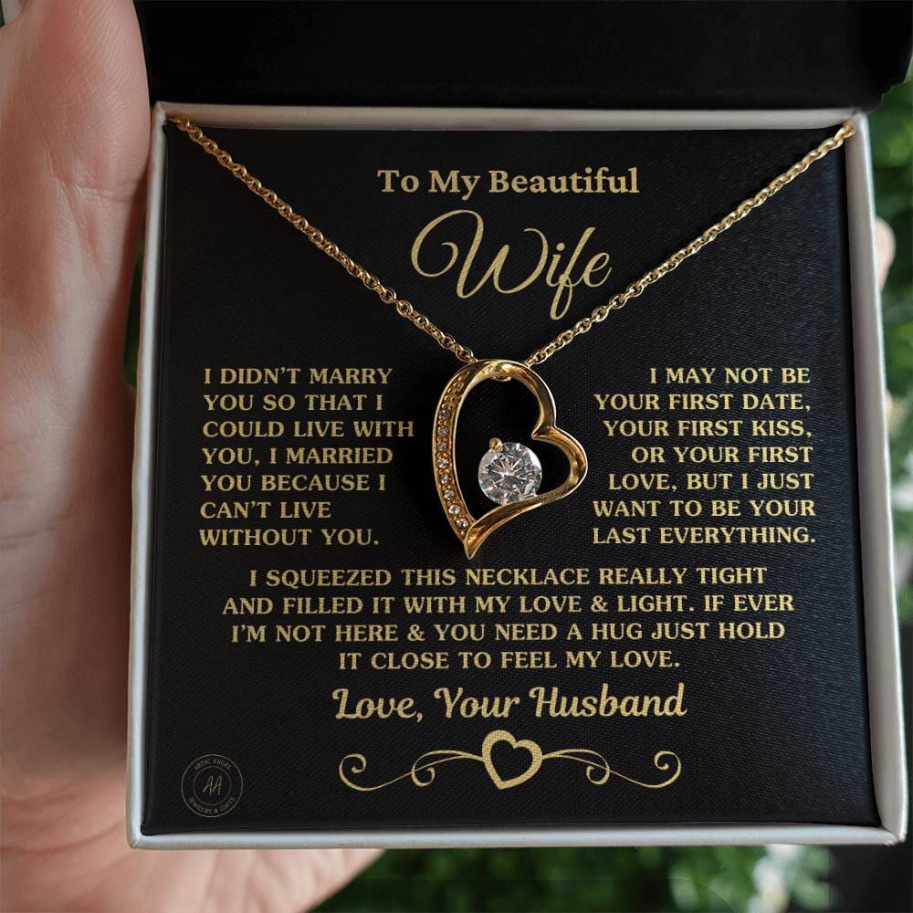 Special Gift for Wife "I Can't Live Without You" Gold Heart Necklace Jewelry 