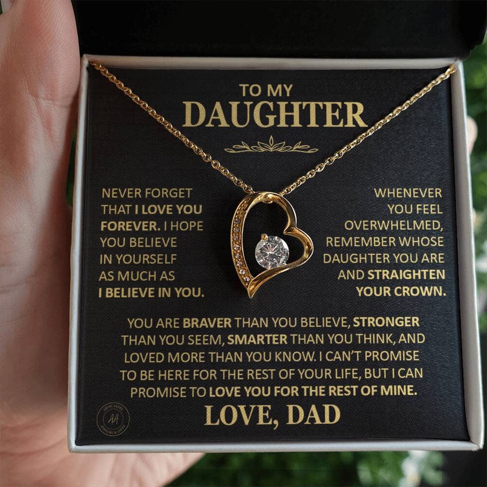 Unique Gift for Daughter From Dad "Never Forget That I Love You" Heart Necklace Jewelry 