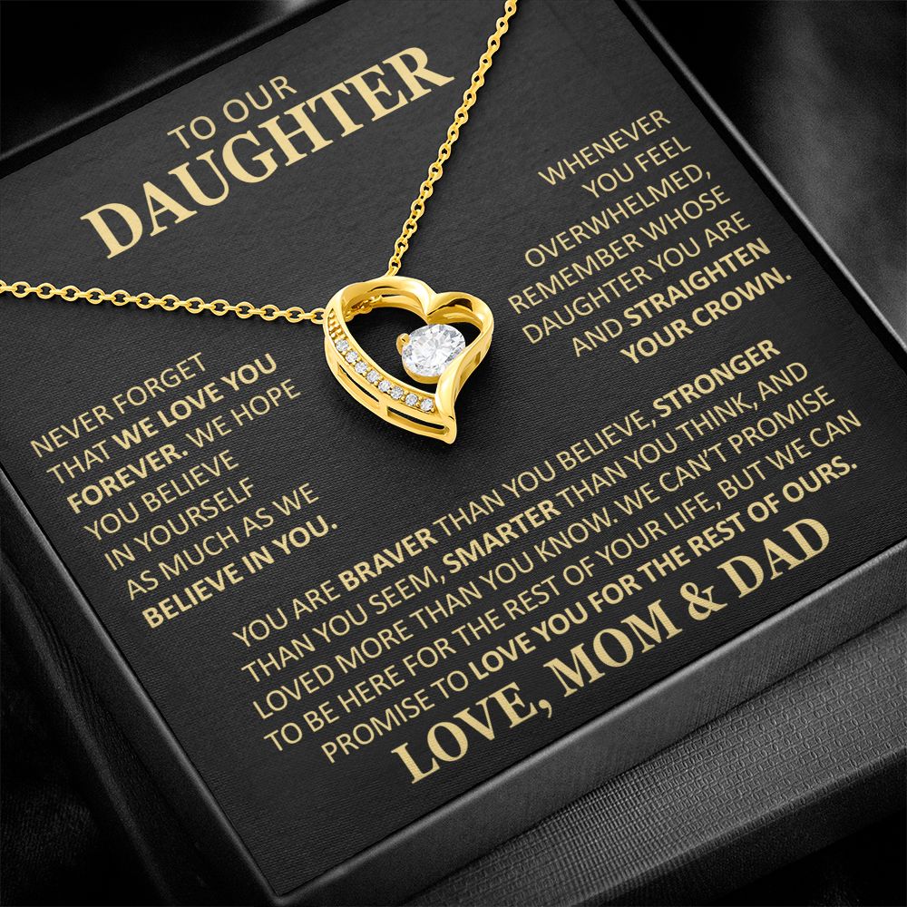 Beautiful Gift for Daughter From Mom and Dad "Never Forget That We Love You" Heart Necklace Jewelry 