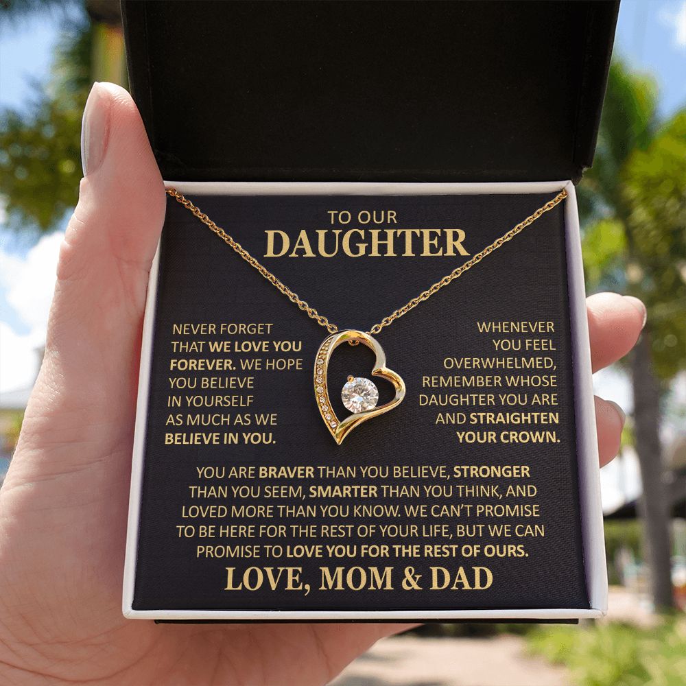 Beautiful Gift for Daughter From Mom and Dad "Never Forget That We Love You" Heart Necklace Jewelry 