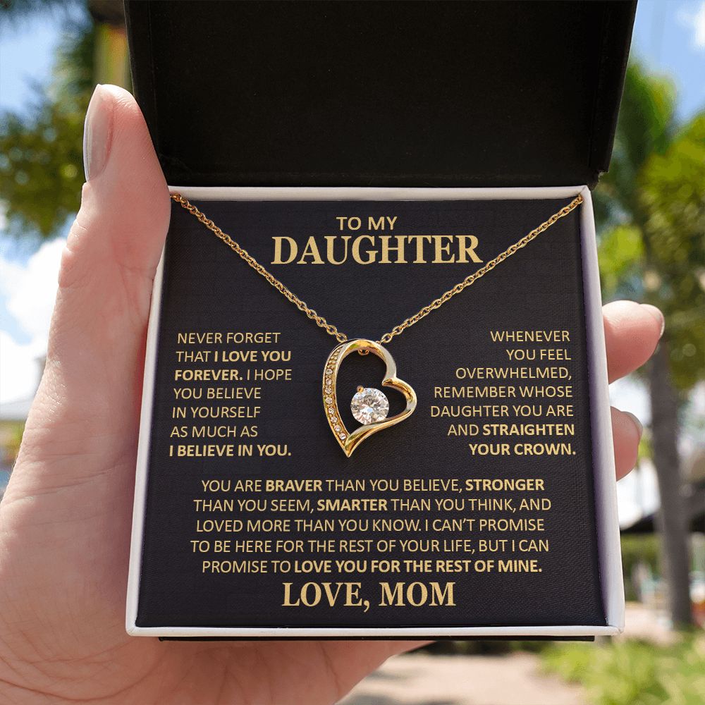 Unique Gift for Daughter From Mom "Never Forget That I Love You" Heart Necklace Jewelry 