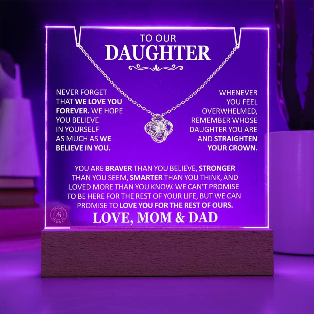 Unique Gift for Daughter From Mom and Dad "Never Forget That We Love You Forever" White Acrylic Plaque Jewelry 