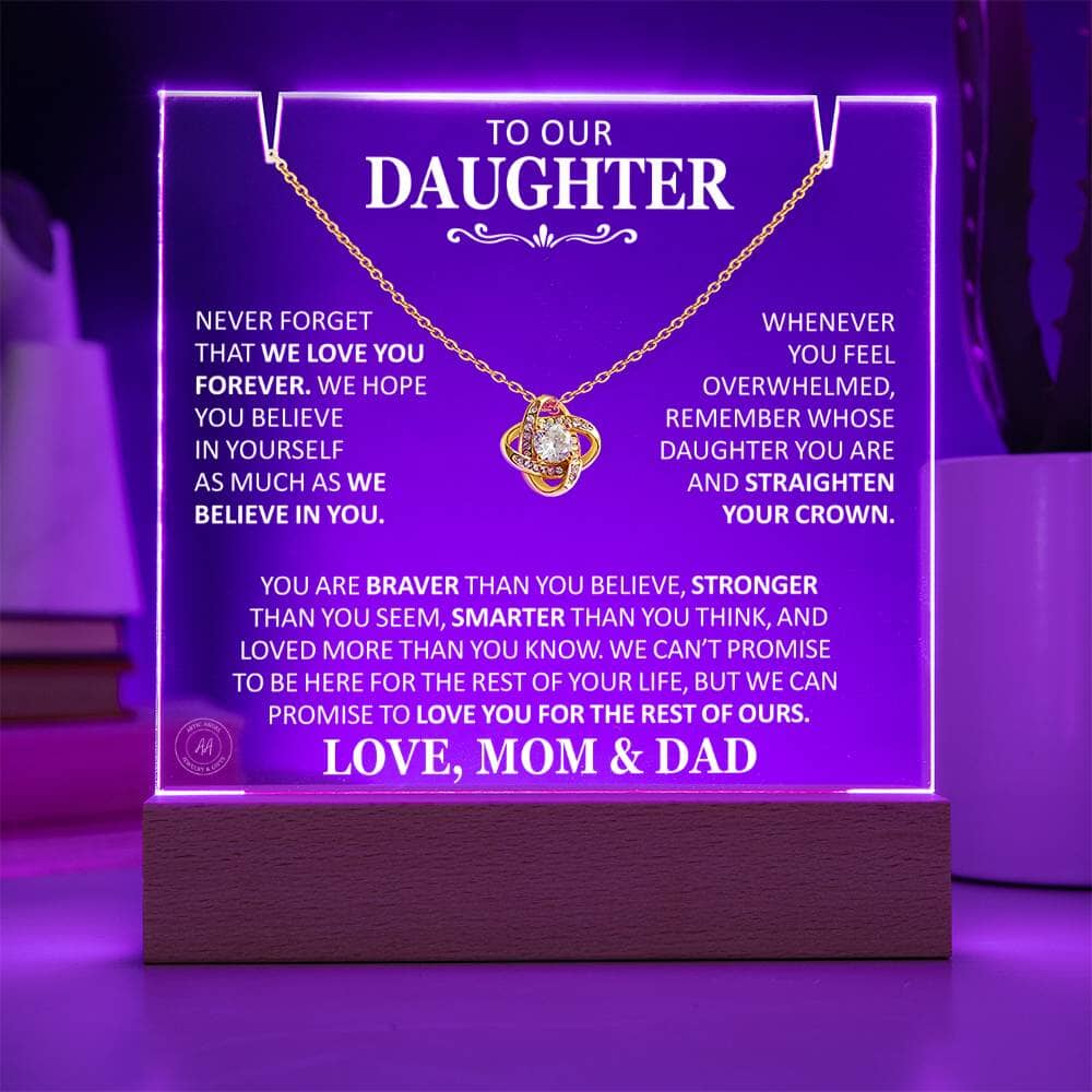 Unique Gift for Daughter From Mom and Dad "Never Forget That We Love You Forever" White Acrylic Plaque Jewelry 