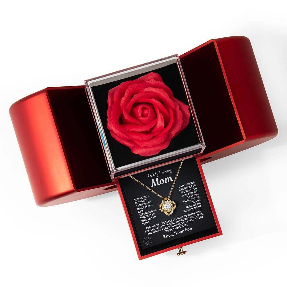 Gift for Mom From Son - "Without You There Is No Me" Necklace With Heart Box and Red Rose Surprise Jewelry 