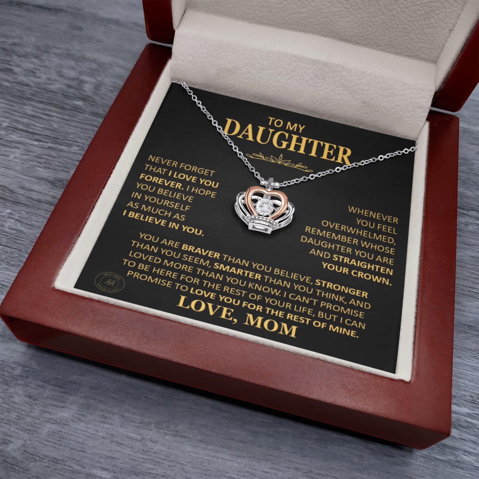 Beautiful Gift for Daughter From Mom "Never Forget That I Love You" Crown Necklace Jewelry 