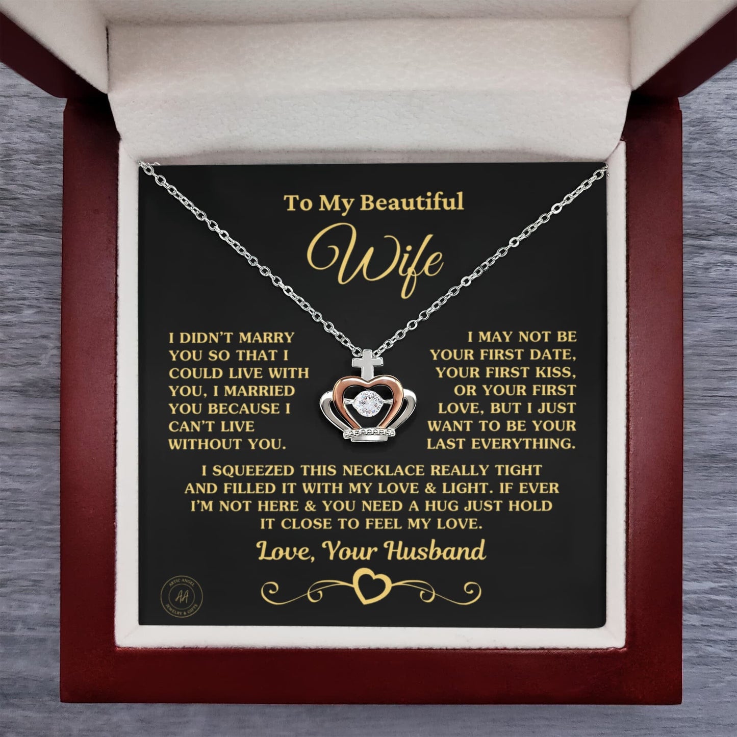 Gift for Wife "I Can't Live Without You" Crown Necklace Jewelry 