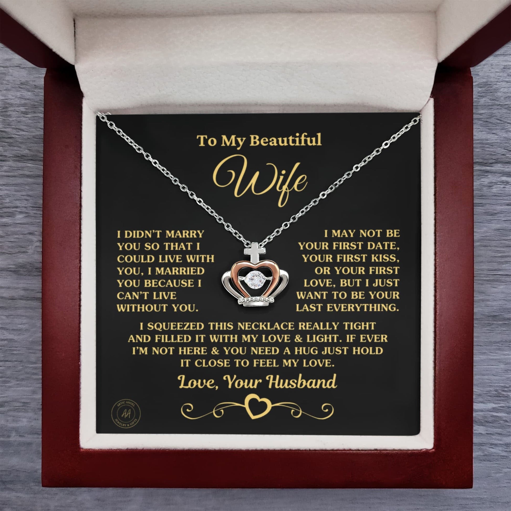 Gift for Wife "I Can't Live Without You" Crown Necklace Jewelry 