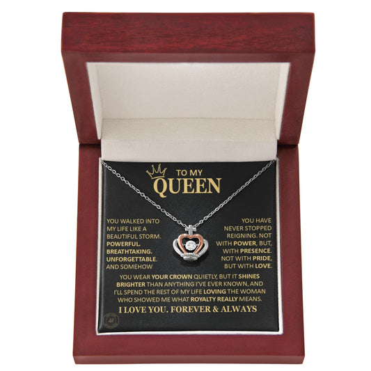Gift for Soulmate "What Royalty Really Means" Crown Necklace Jewelry Mahogany Style Luxury Box (w/LED) 