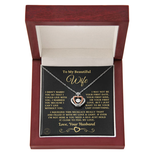 Gift for Wife "I Can't Live Without You" Crown Necklace Jewelry Mahogany Style Luxury Box (w/LED) 