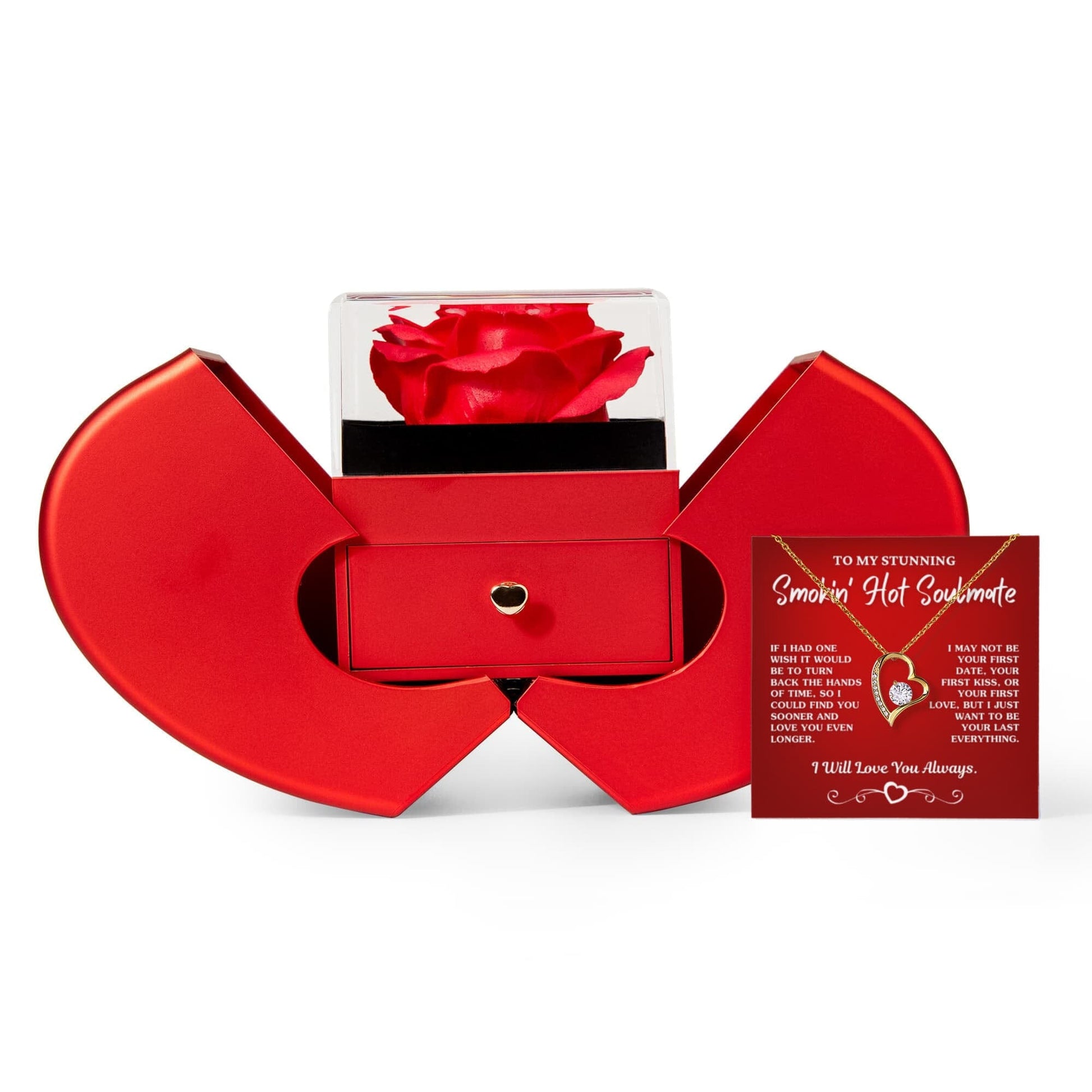 Gift For Soulmate "Your Last Everything" Necklace With Heart Box and Red Rose Surprise Jewelry 