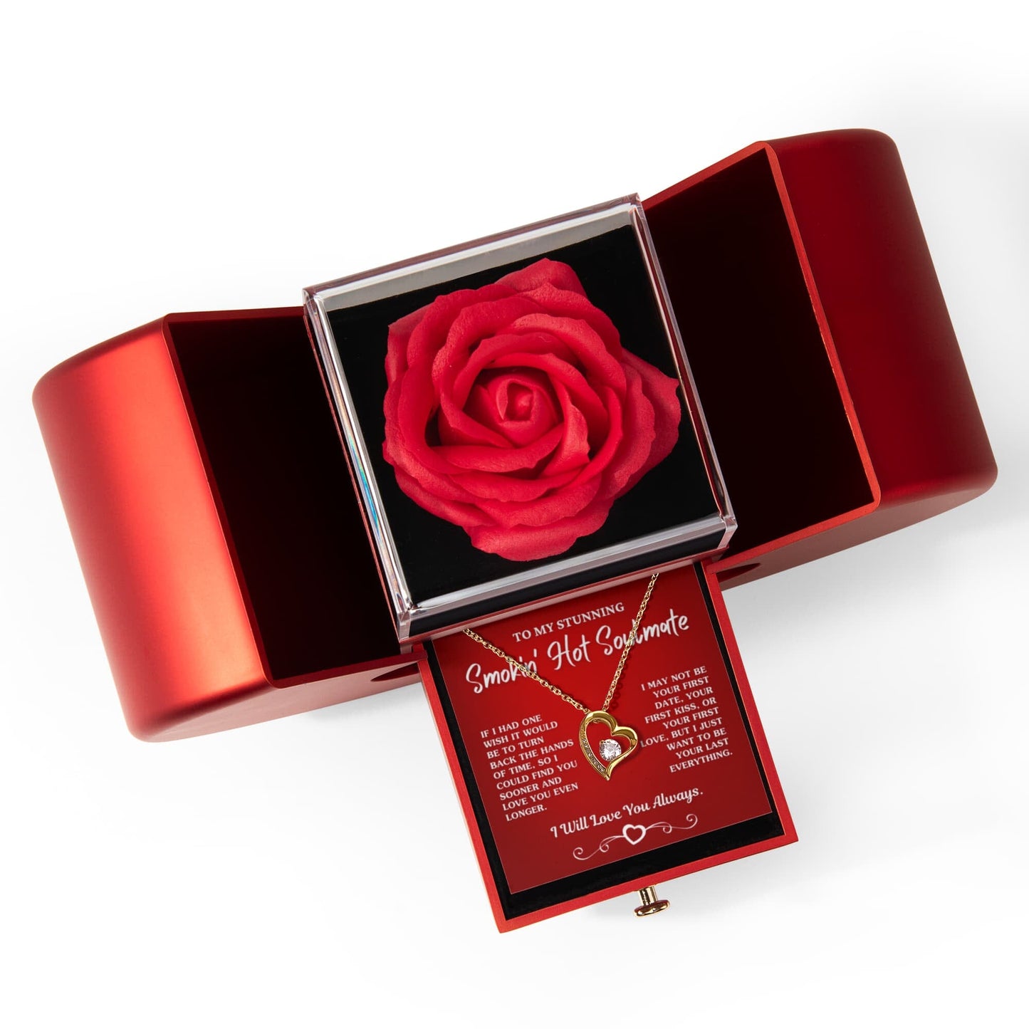 Gift For Soulmate "Your Last Everything" Necklace With Heart Box and Red Rose Surprise Jewelry 