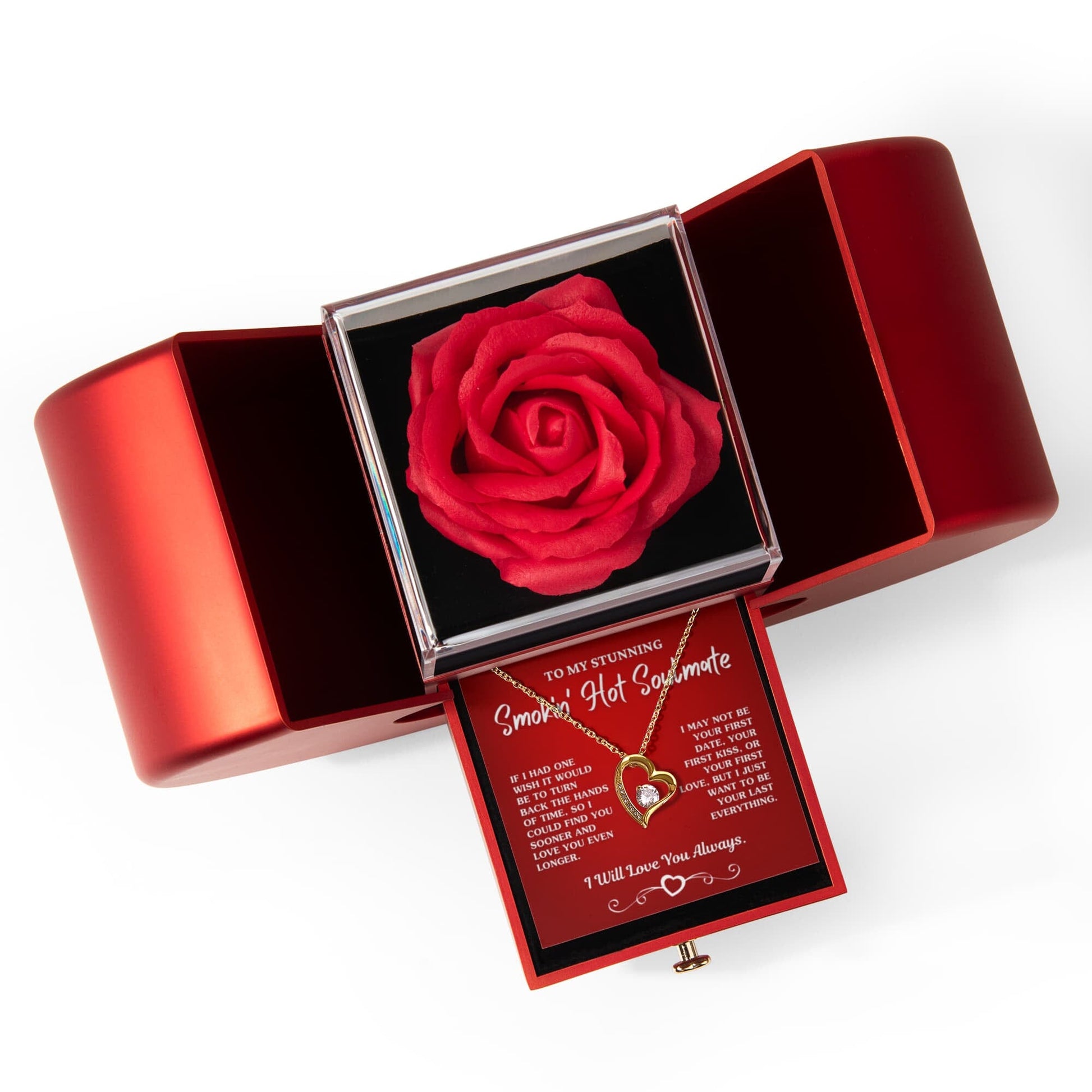 Gift For Soulmate "Your Last Everything" Necklace With Heart Box and Red Rose Surprise Jewelry 