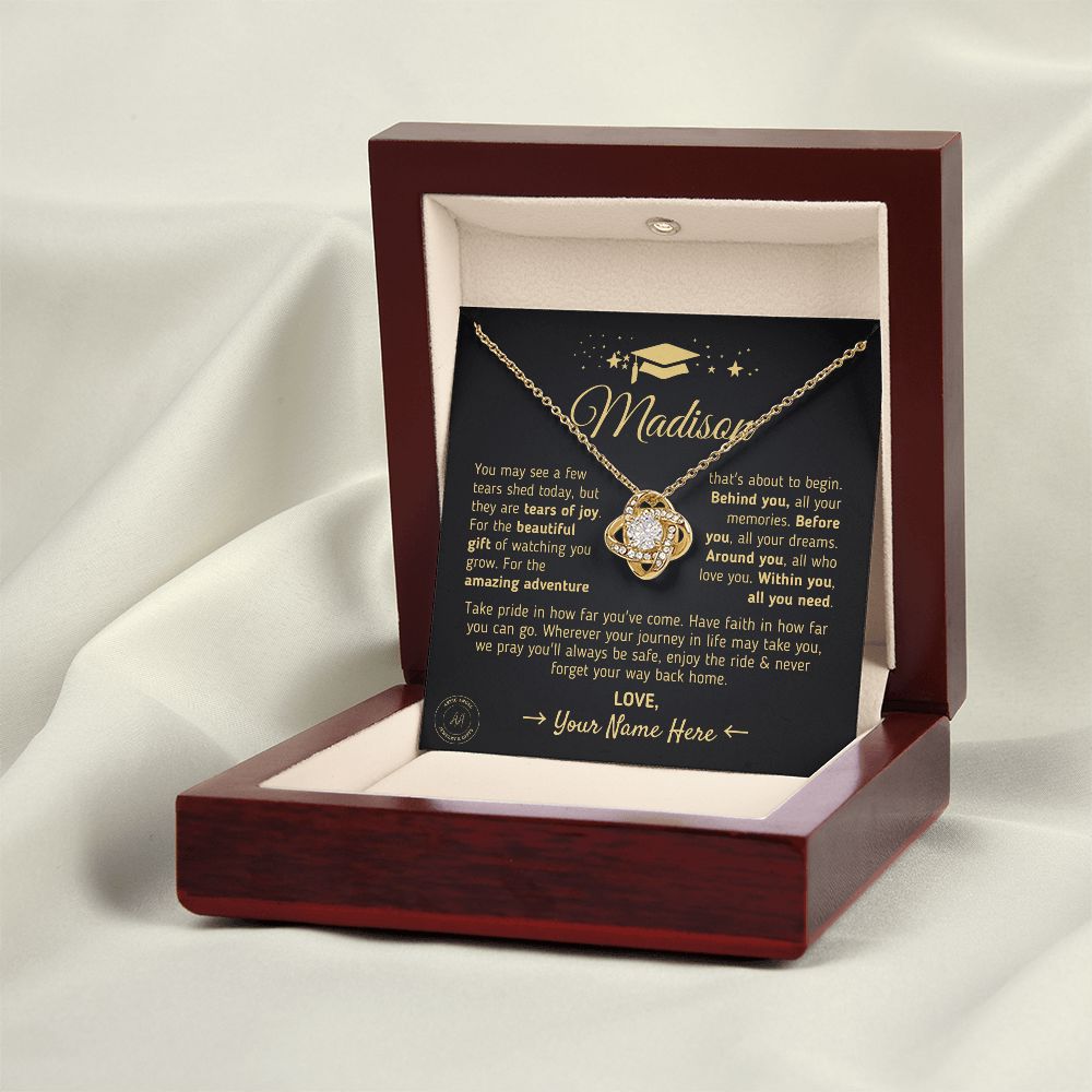 Custom Gift for Graduation For Her "The Beautiful Gift of Watching You Grow" Necklace Jewelry 18K Yellow Gold Finish Mahogany Style Luxury Box (w/LED) 