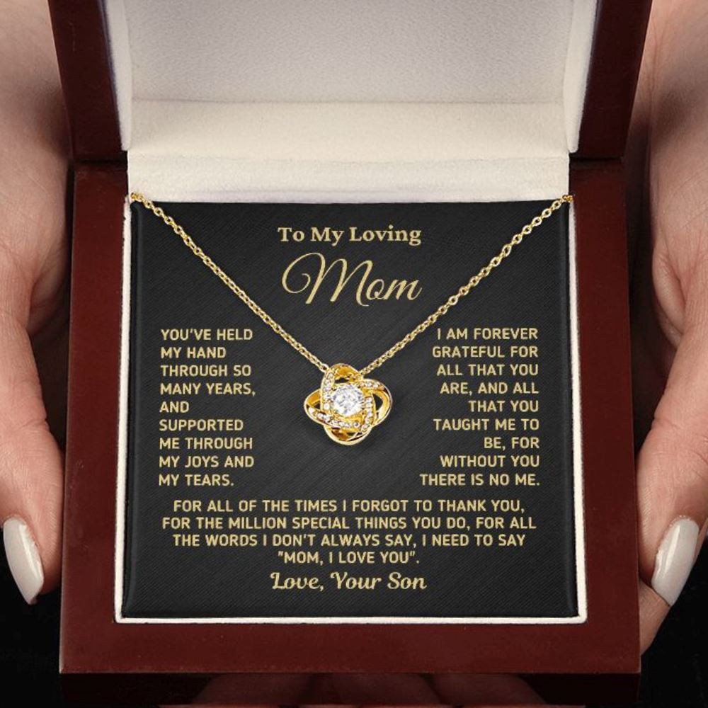 Gift for Mom From Son "Without You There Is No Me" Gold Necklace Jewelry 14K White Gold Finish Two-Toned Gift Box 