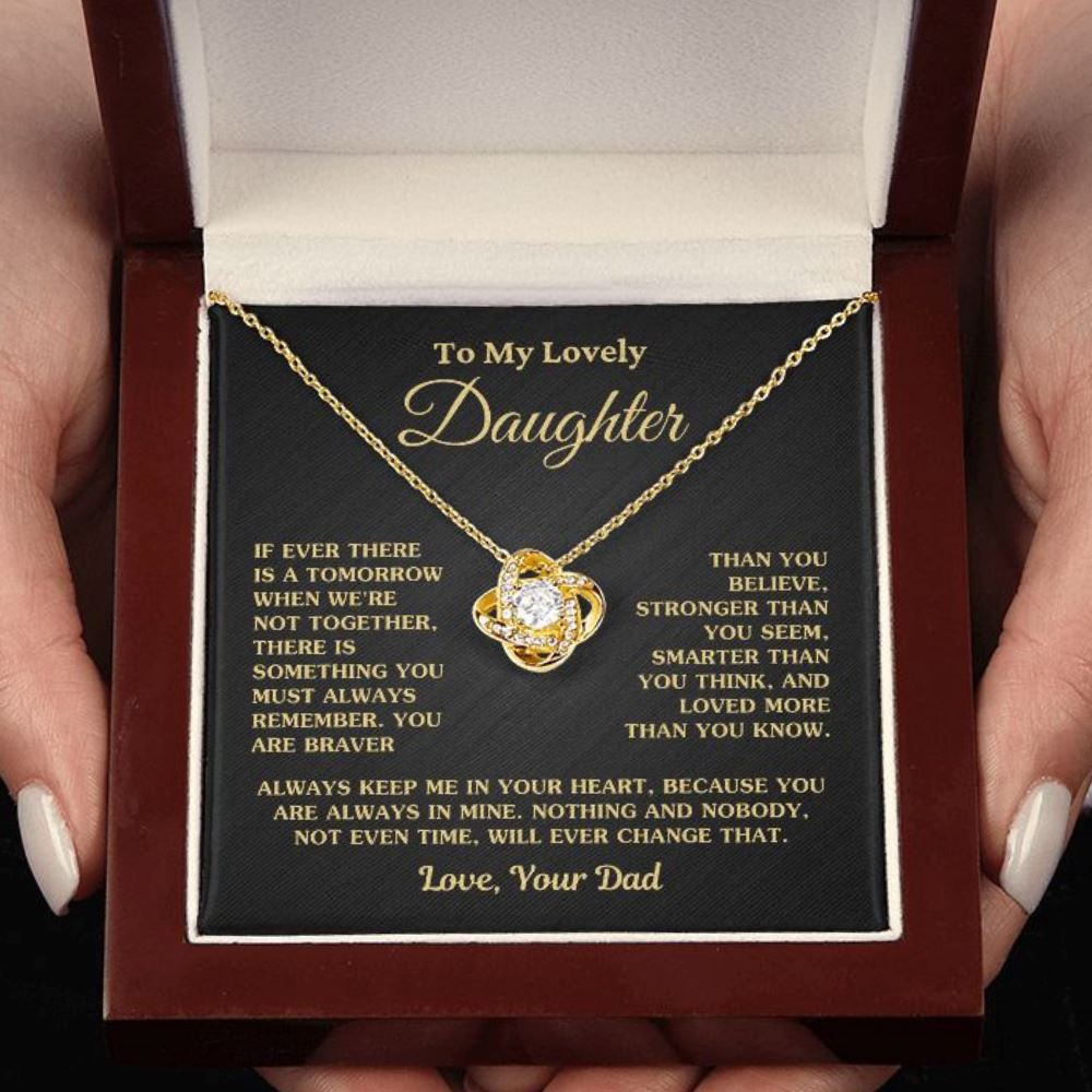 Gift For Daughter "Always Keep Me In Your Heart Love Dad" Necklace Jewelry 18K Yellow Gold Finish Mahogany Style Luxury Box (w/LED) 