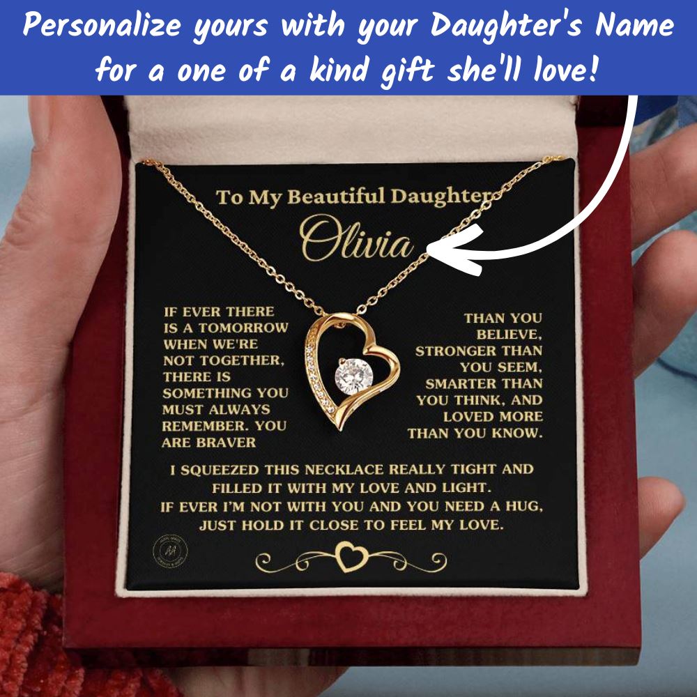 Gift For Daughter "Always Keep Me In Your Heart" Custom Necklace Jewelry 18k Yellow Gold Finish Mahogany Style Luxury Box (w/LED) 