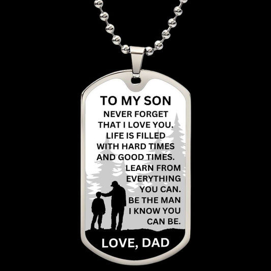 Gift For Son From Dad "Be The Man I Know You Can Be" Military Style Necklace Jewelry Military Chain (Silver) No 