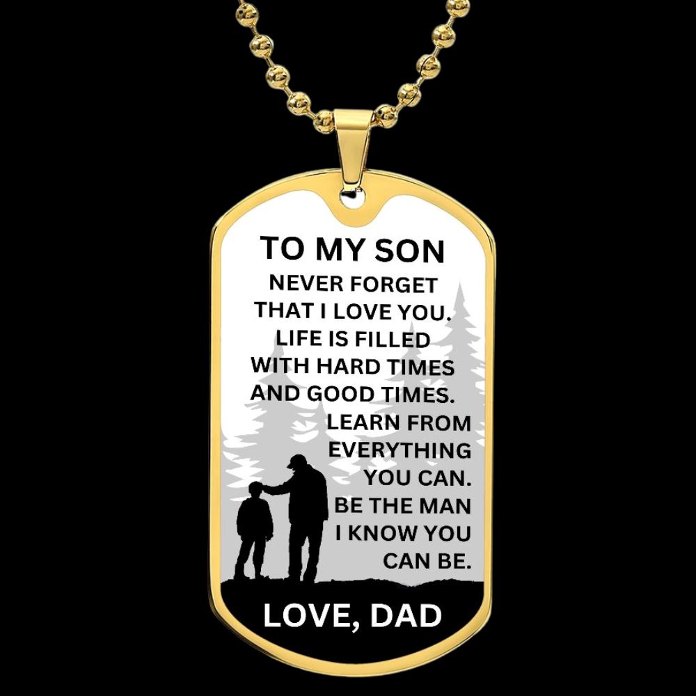 Gift For Son From Dad "Be The Man I Know You Can Be" Military Style Necklace Jewelry Military Chain (Gold) No 