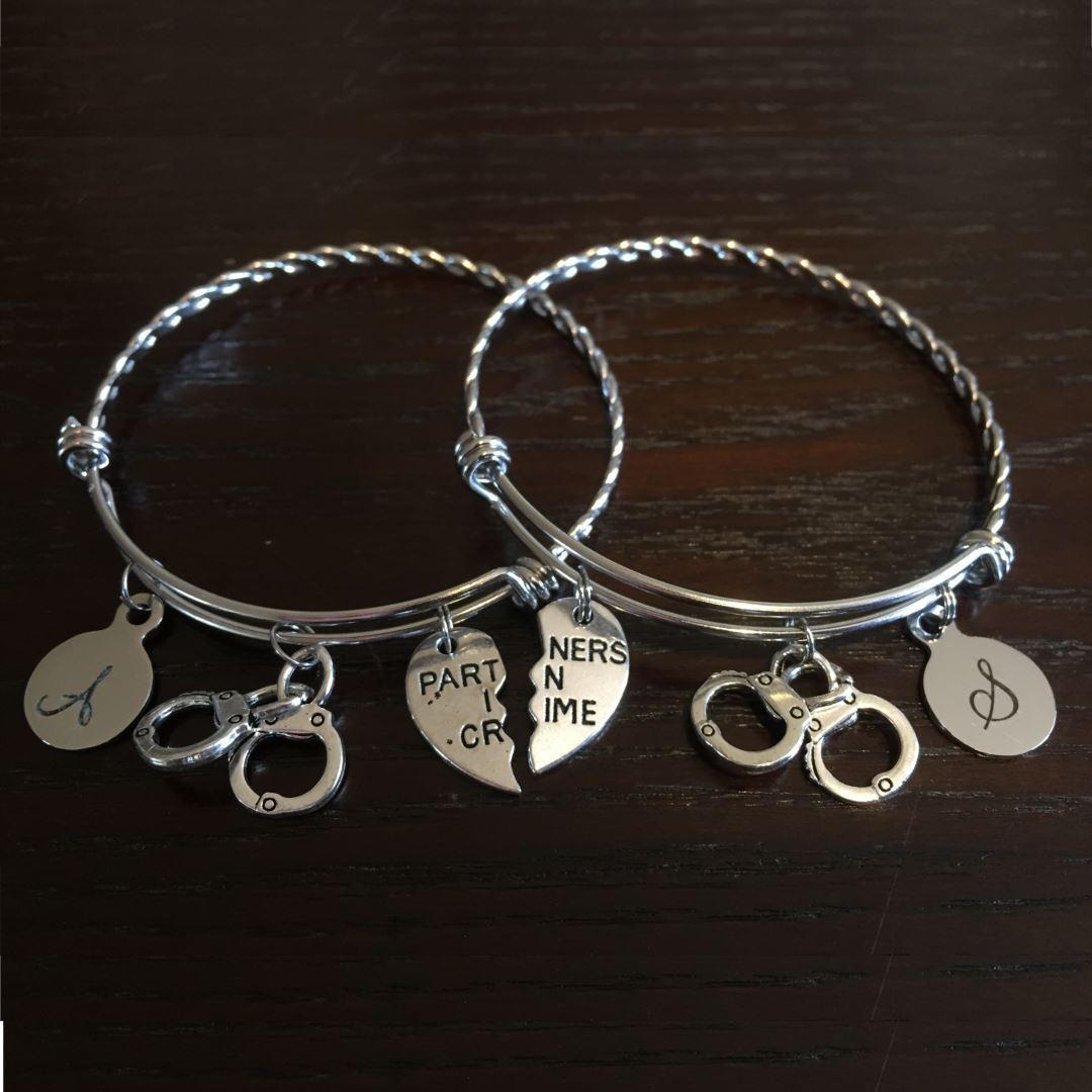 Braided Stainless Steel "Partners In Crime" Best Friend Bracelet Set Jewelry 