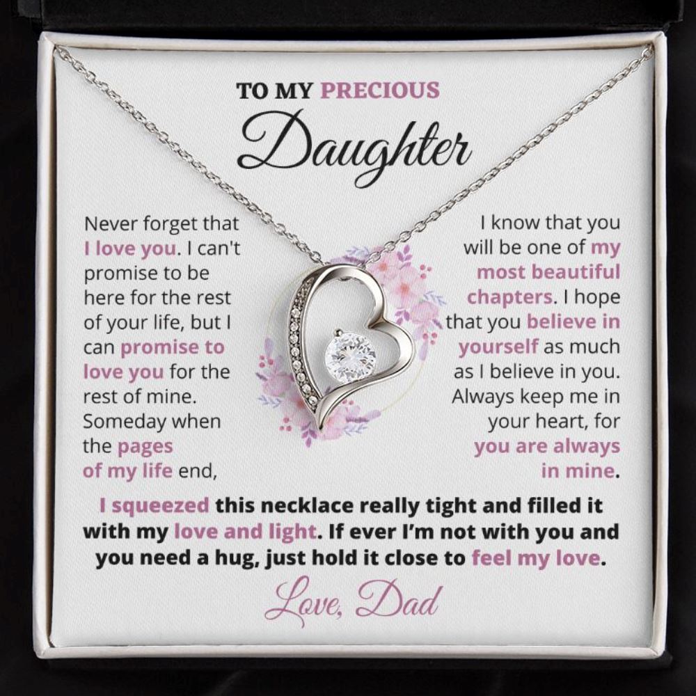 Gift For Precious Daughter "Always Keep Me In Your Heart" Love Dad Heart Necklace Jewelry 14k White Gold Finish Two-Toned Gift Box 