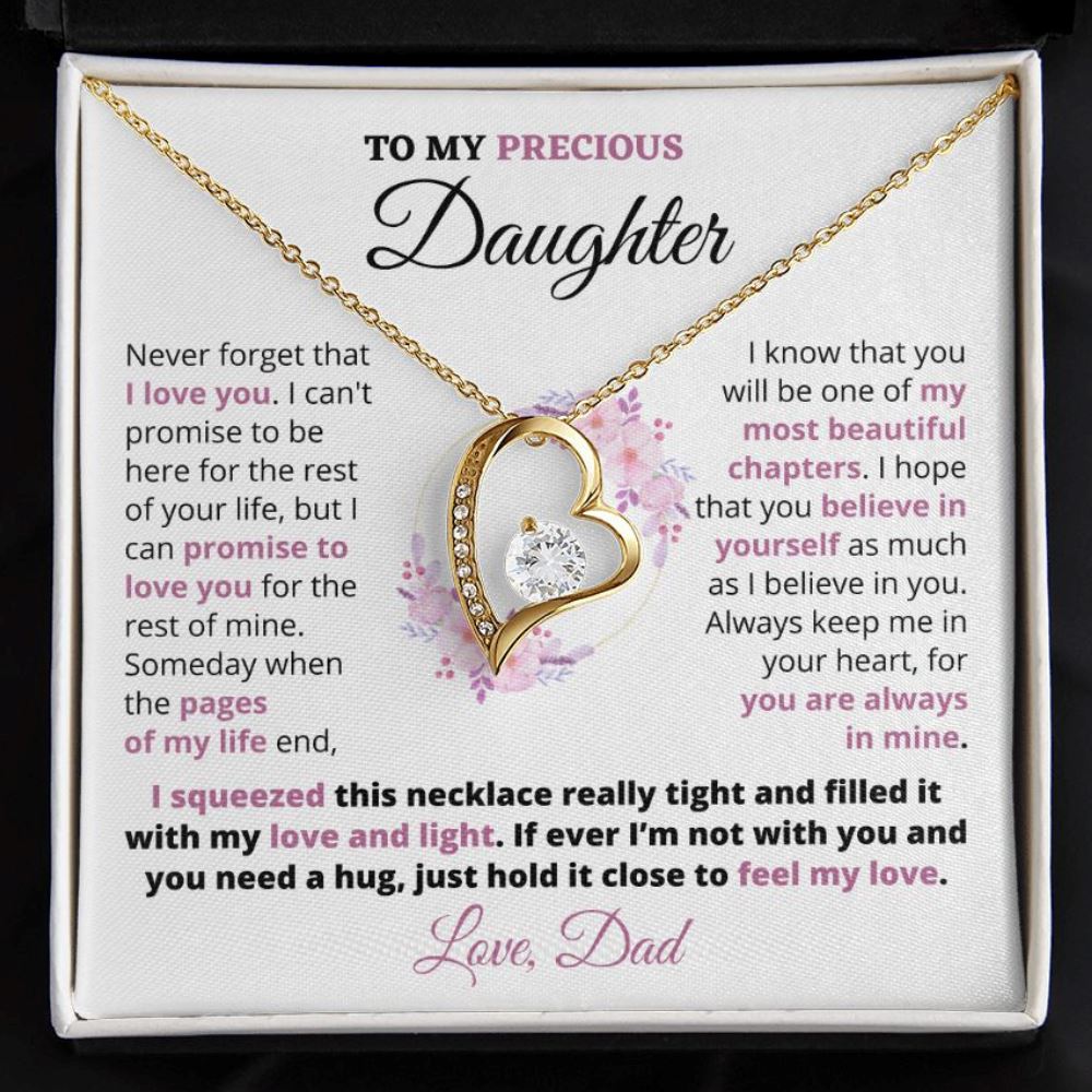 Gift For Precious Daughter "Always Keep Me In Your Heart" Love Dad Heart Necklace Jewelry 18k Yellow Gold Finish Two-Toned Gift Box 