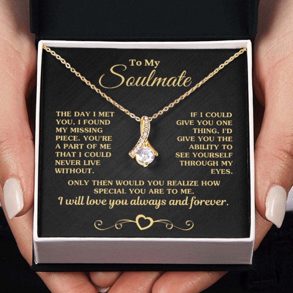 Gift for Soulmate "My Missing Piece" Gold Necklace Jewelry 18K Yellow Gold Finish Two-Toned Gift Box 