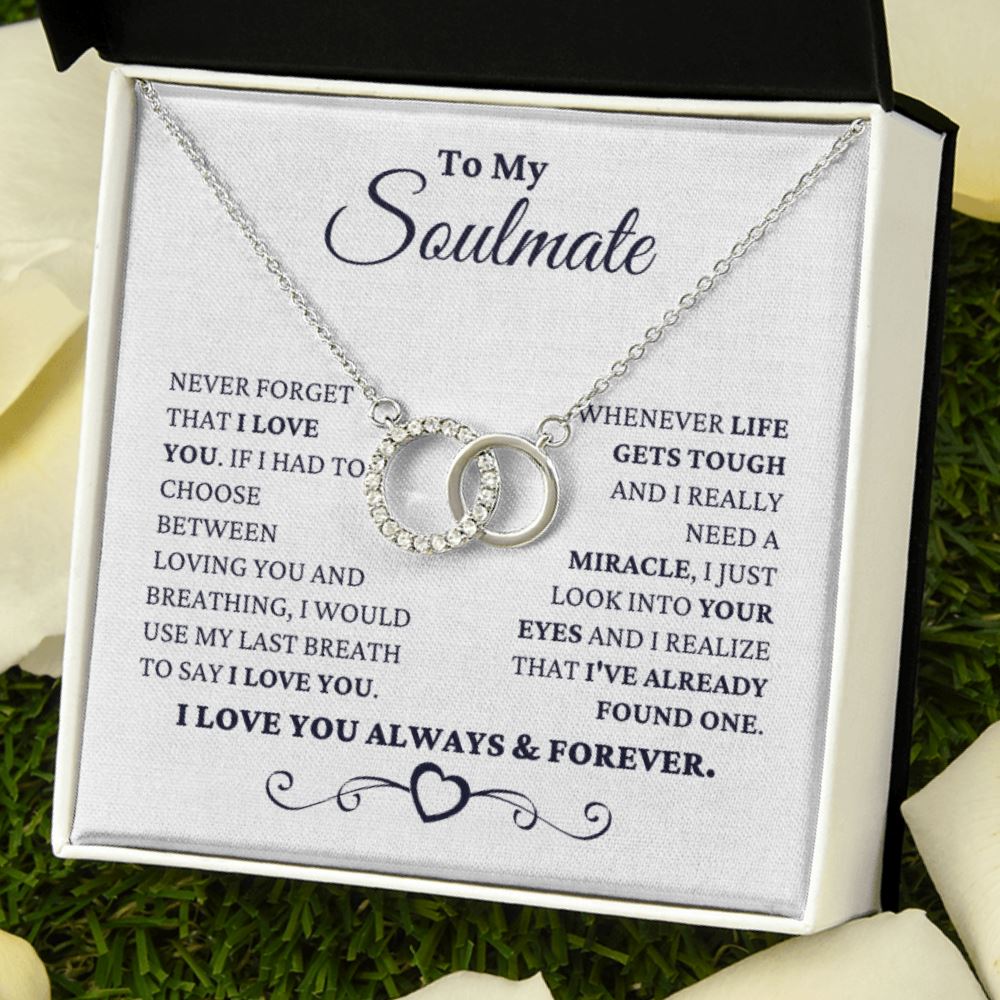 Gift for Soulmate "I Just Look Into Your Eyes" Perfect Pair Necklace Jewelry Two Toned Box 