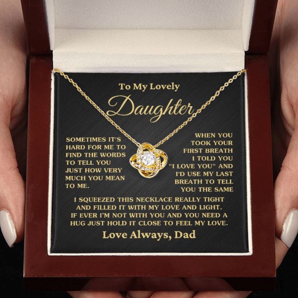 Gift for Daughter "First Breath" Gold Necklace From Dad - Artic Angel Exclusive Jewelry 18K Yellow Gold Finish Mahogany Style Luxury Box (w/LED) 