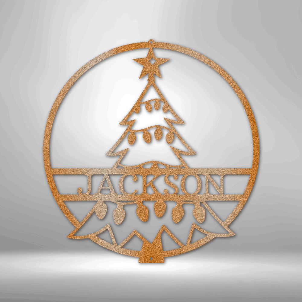 Custom Christmas Tree With Name Monogram - Steel Sign Holiday Wall Decor Custom Copper 12" 