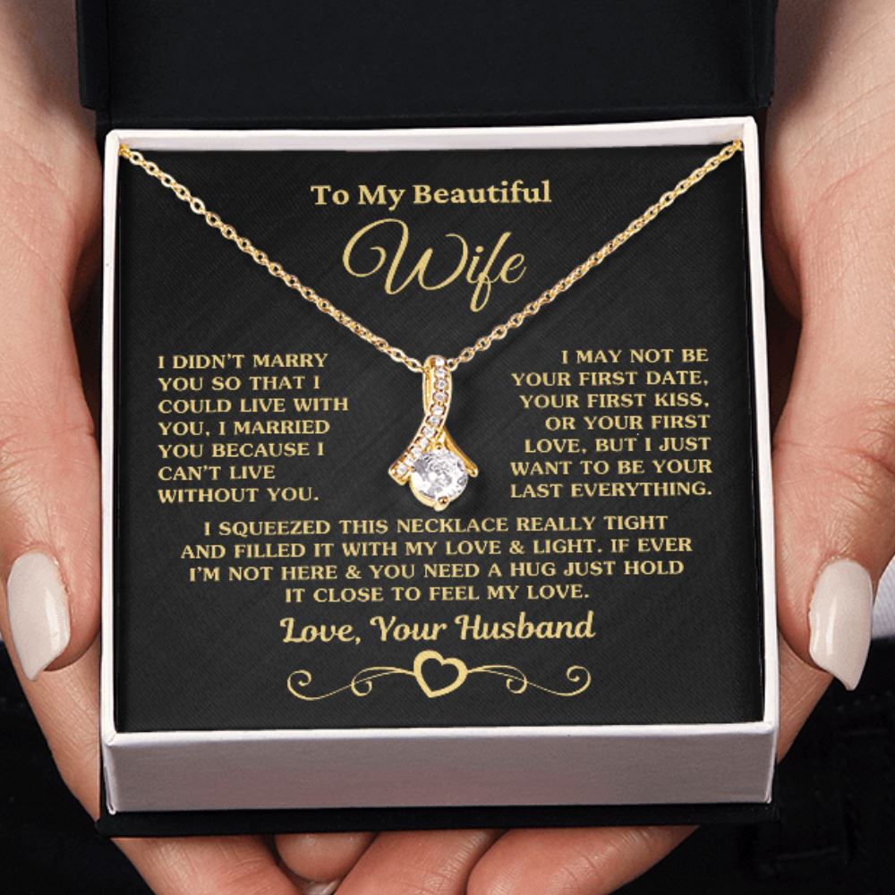 Gift for Wife "I Can't Live Without You" Gold Necklace Jewelry 18K Yellow Gold Finish Two-Toned Gift Box 