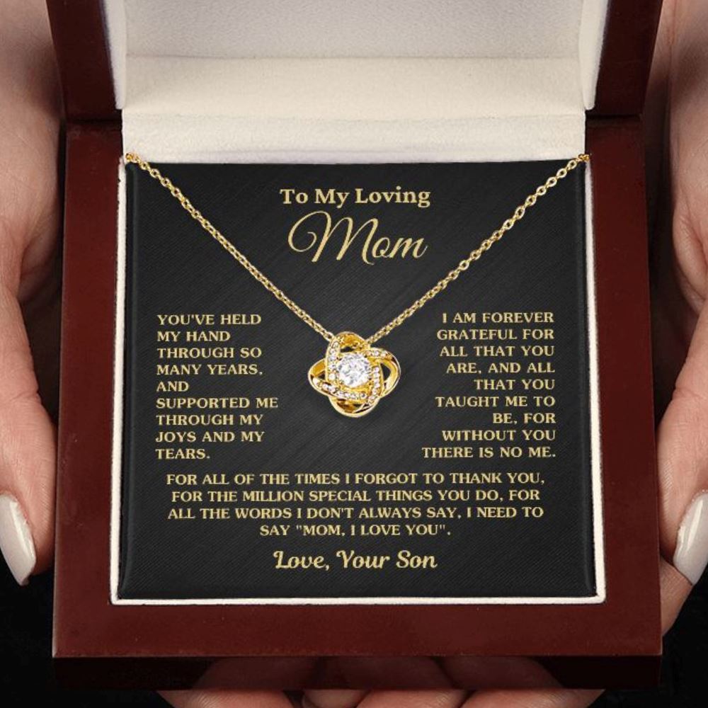 Gift for Mom "Without You There Is No Me" Love Your Son Gold Necklace Jewelry 18K Yellow Gold Finish Mahogany Style Luxury Box (w/LED) 