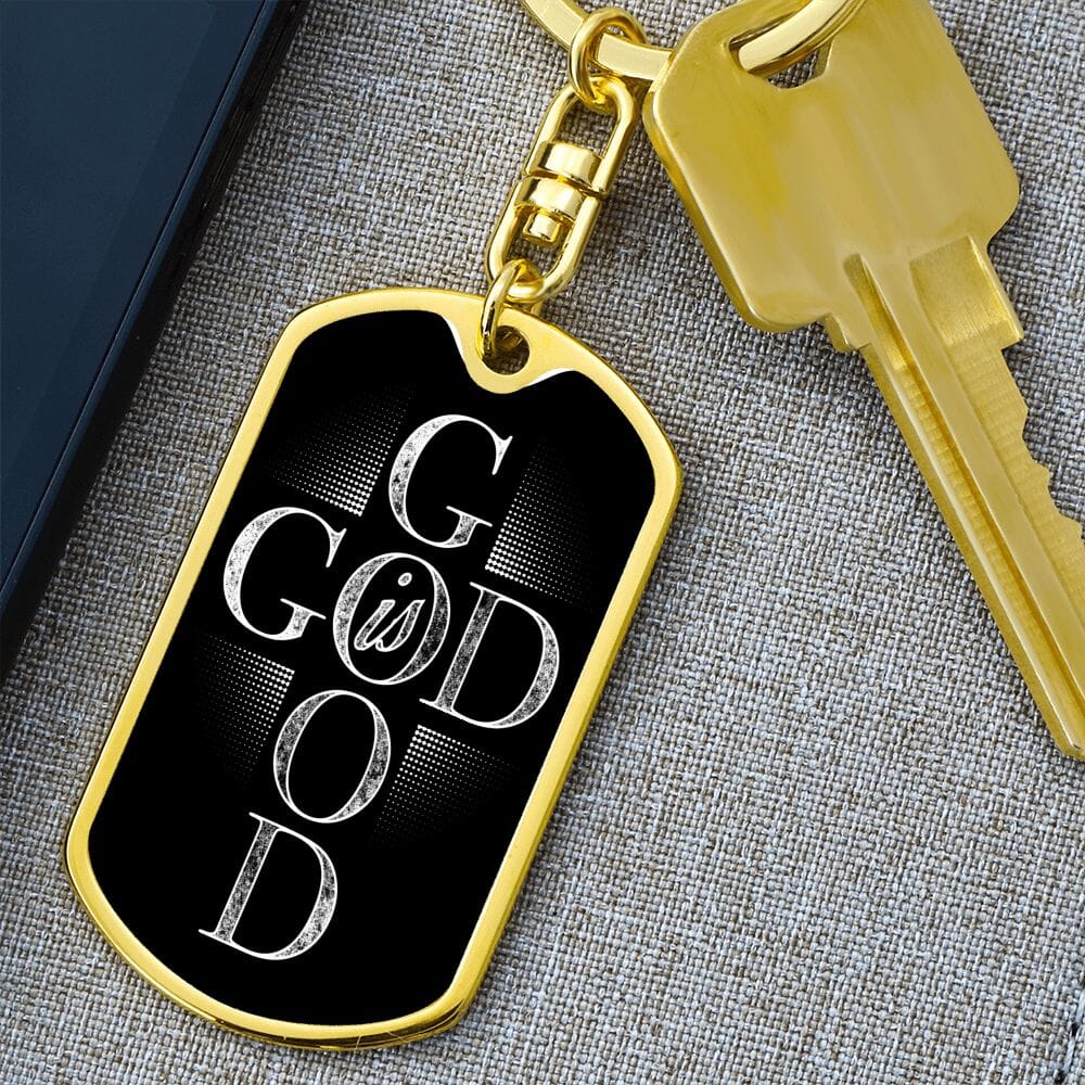 Inspirational "God Is Good" Keychain With Available Custom Engraving Jewelry Dog Tag with Swivel Keychain (Gold) No 