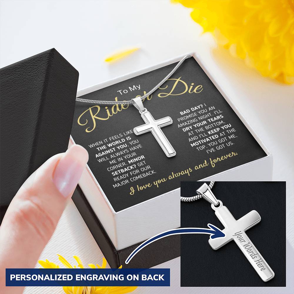 "To My Ride Or Die - You Got Me, I Got Us" Cross Necklace Jewelry 