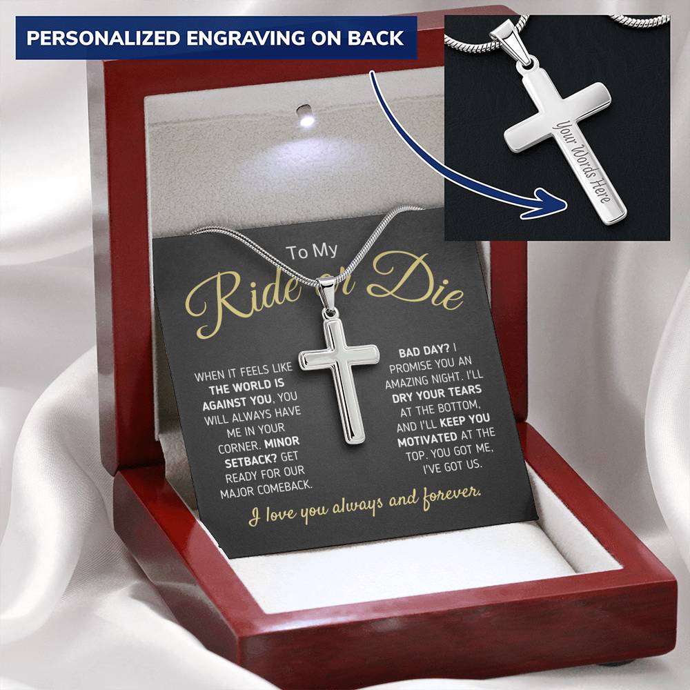 "To My Ride Or Die - You Got Me, I Got Us" Cross Necklace Jewelry 