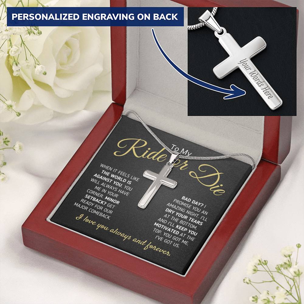 "To My Ride Or Die - You Got Me, I Got Us" Cross Necklace Jewelry Mahogany Style Luxury Box 
