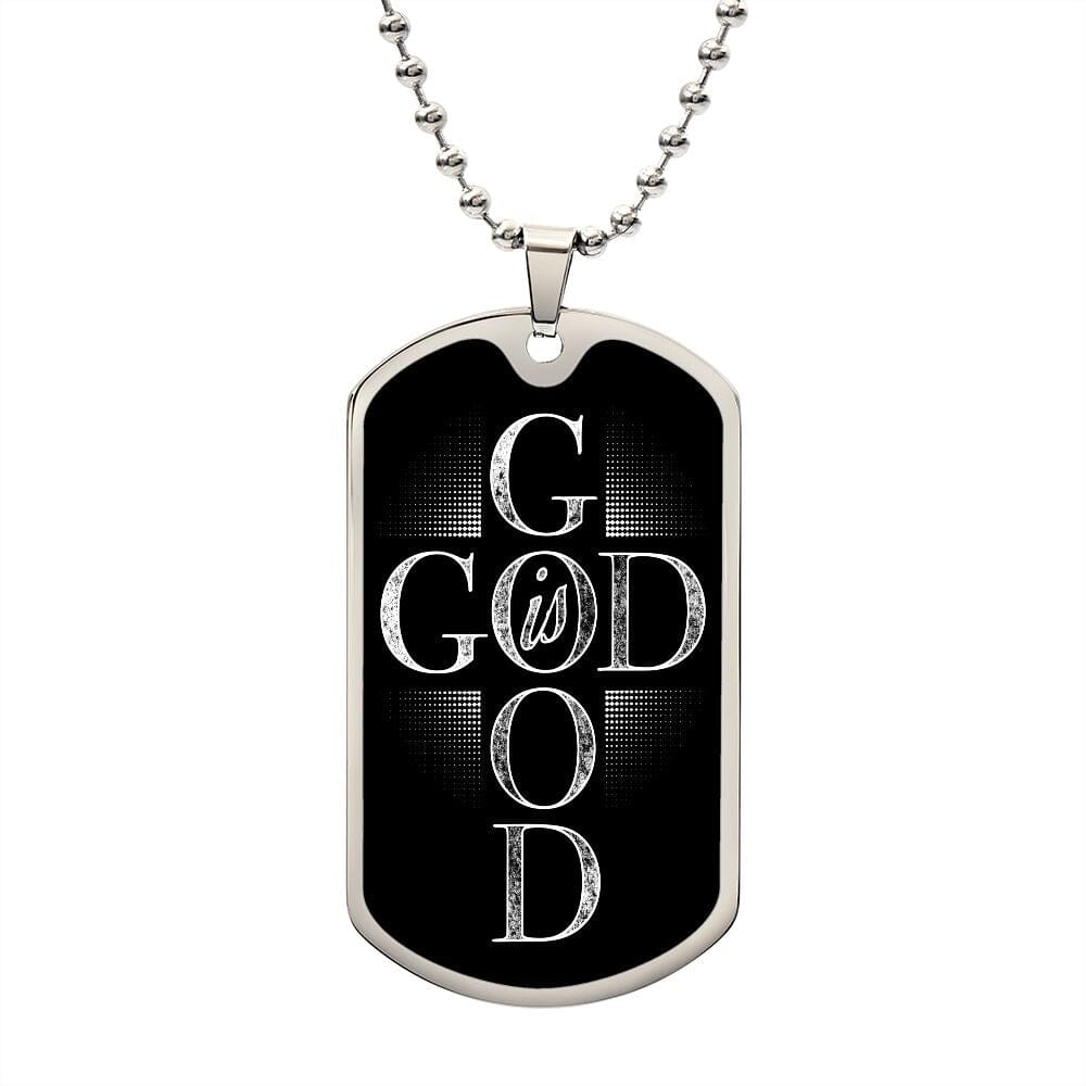 Inspirational "God Is Good" Dog Tag Necklace Jewelry Military Chain (Silver) No 